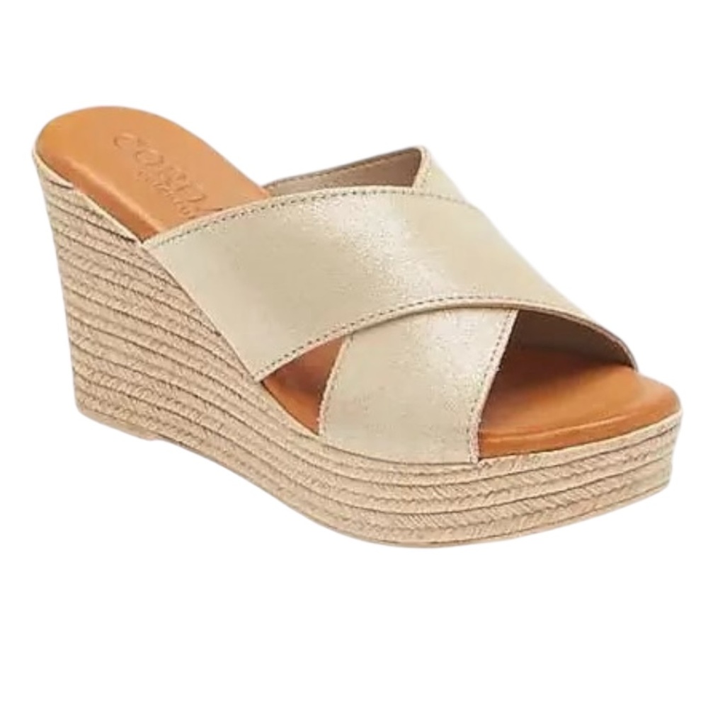 NEW CORDANI Braylin Espredille Wedge sandal in soft gold suede